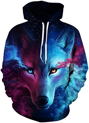 NOKMY Unisex Pullover Hoodies Sweatshirts Colorful Graffiti Activewear 3D Digital Realistic Printed Hooded Coat with Pockets (Star Wolf, S/M (US))