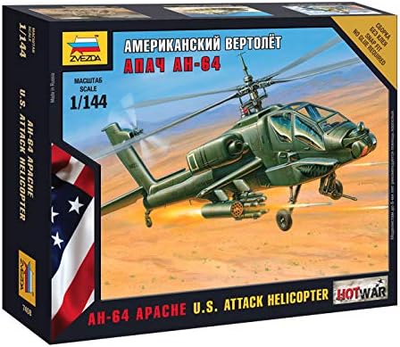 Zvezda 500787408-1:144 AH-64 Apache US Attack Helicopter, Multicoloured, 8.2 inches x 6.1 inches x 1.2 inches