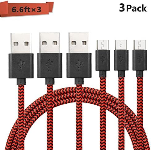 CABVIC Micro USB cable 6ft, 3pack nylon braided USB charging cable with high speed data Sync and charge safely for cellphones, Android tablets, Windows, Camera, E-reader, and more devices(Red)