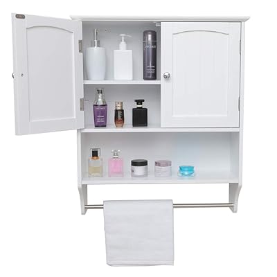 Iwell Wall Bathroom Cabinet with Adjustable Shelf & Towels Bar