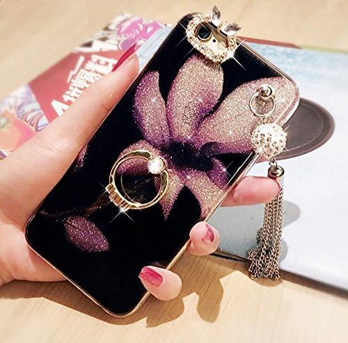 iPhone 6 Crystal TPU Case,Inspirationc Diamond iPhone 6S Case Bling Glitter Rhinestone Soft Silicone Rubber Bumper Case with 360 Ring Stand Holder for iPhone 6/6S--Pendant Lily