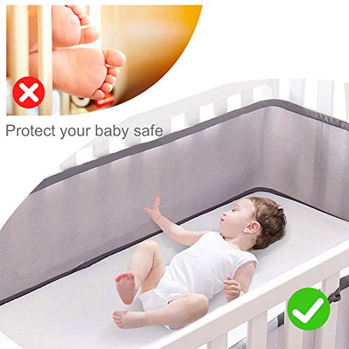 Baby Crib Bumper, Adjustable Soft Crib Bumper Pads Full Protection, Fits Standard and Other Cribs,Safe Crib Padding Protector, Machine Washable Padded Crib Liner (Grey)
