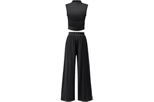 ANRABESS Womens 2 Piece Outfits 2024 Summer Mock Neck Sleeveless Cropped Tank Tops Wide Leg Long Pants Tracksuits Lounge Sets