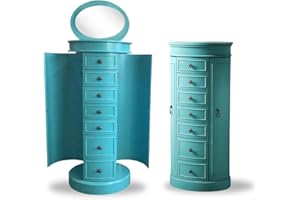 Hives and Honey Bailey Oval Standing Jewelry Armoire Cabinet, Jewelry Storage Organizer with Mirror Lid, Side Doors, 7 Drawers, Jewelry Chest, Jewelry Box for Necklaces, Earrings, Bracelets, Turquoise