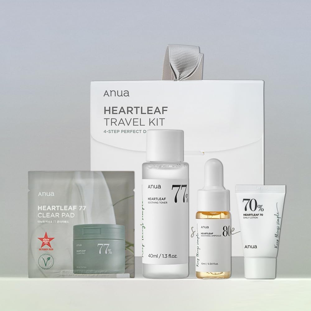 Photo 1 of ANUA heartleaf smoothing trial Korean kit | travel size, gift set with heartleaf 77 clear pad, heartleaf77% smoothing toner and daily lotion & heartleaf 80 moisture soothing ampoule, Korean skin care