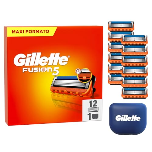 Gillette Fusion 5, 12 Lamette di Ricambio per Rasoio Gillette Fusion5, Con Striscia Lubrificante per una Scorrevolezza Fluida e 6 Lame per una Rasatura Profonda e Duratura, Lama Barba Uomo