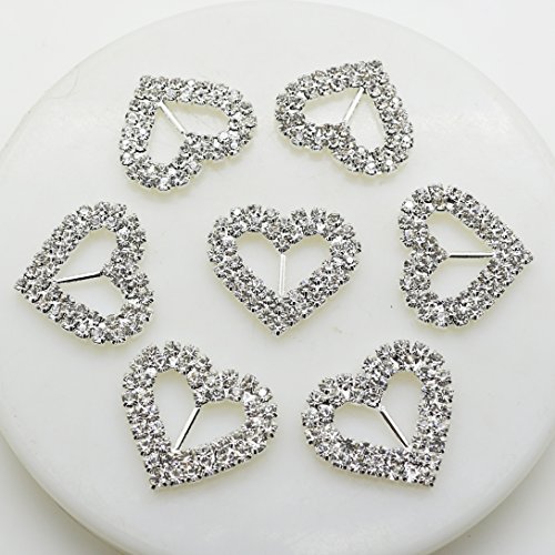 20pcs 28x27mm Double Heart Rhinestone Buttons Bar Double Row Circle Ribbon Buckles Garment Hair Jewelry Wedding Decoration Shoes Accessories Christmas Buckles