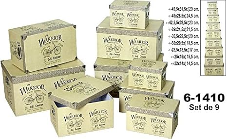 DRW - Set 9 Cajas cartón con Asas metálicas 49,5x31,5x20cm (Grande): Amazon.es: Hogar