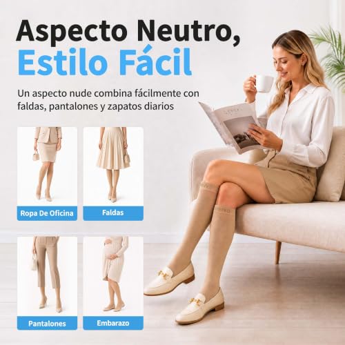 CAMBIVO Medias de Compresión 10-15 mmHg, Medias Hasta la Rodilla, Unisex | Calcetines de Compresion Mujer Hombre, Transparente Cómoda, Talón Reforzado, para Trabajo, Viaje, Oficina y Uso Diario
