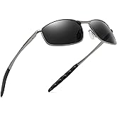 SUNGAIT Mens Narrow Polarized Sunglasses Metal Frame Small Rectangle Retro Durable UV400 Protection
