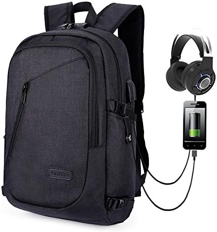Business Laptop Backpack,School Bookbag,Travel Computer Backpack Water Resistant with Anti-theft Lock &amp; USB Charging Port Fits 15.6 inch Laptop for Women &amp; Men-Black