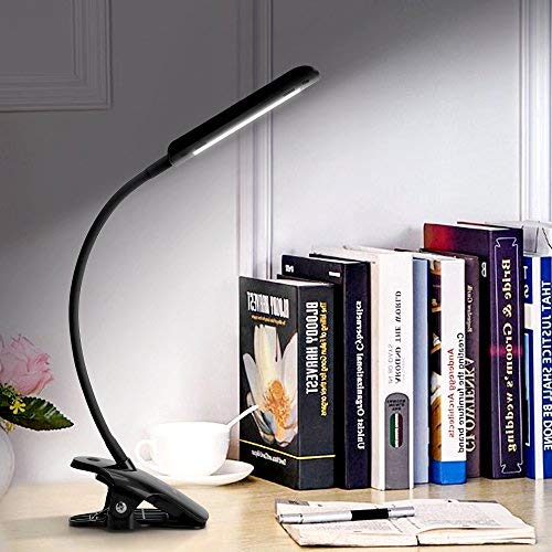 KEDSUM 7W Dimmable LED Desk Lamp, Flexible Gooseneck Clip on Light with 3-Level Dimmer, Touch-Sensitive Control Panel, Clamp Light for Desk, Bed Headboard and Computers (Black)