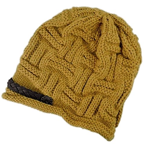 UZZOâ„¢ Fashion woman lady girl warm flexible handmade Knitted Crochet Baggy Beret Cap Hat embellishment by one PU Braids for woman outdoor sports(Y)+Free UZZO logo Key Ring