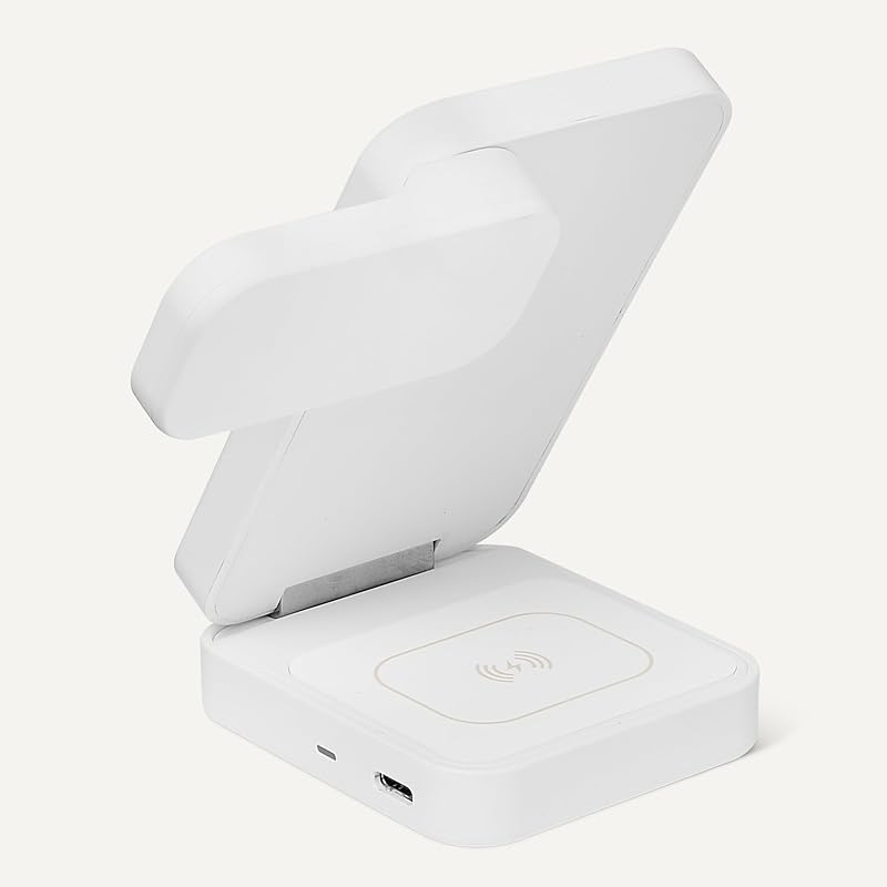 Station de Recharge sans Fil 3 en 1 25 W certifiée Qi2.2, Support Pliable Compatible MagSafe pour iPhone 17/16/15/14/13/12, Apple Watch, AirPods, avec Adaptateur 45 W, Blanc
