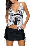 Aleumdr Womens V Neck Color Block Tankini Swimsuits with Pantskirt S - XXL