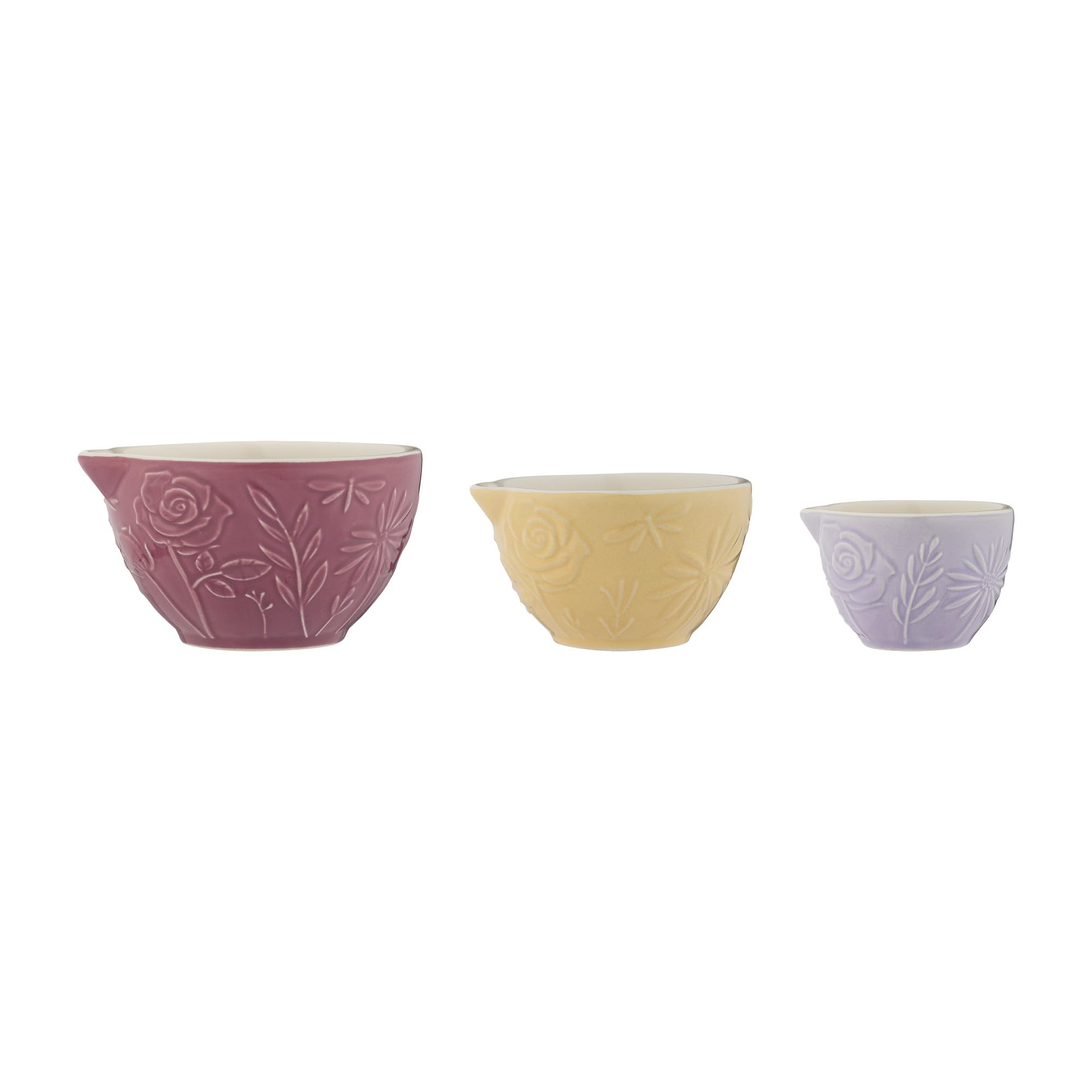 Mason Cash in The Meadow Measuring Cups – Set of 3 | Floral Embossed Stoneware Nesting Cups (1 Cup, ½ Cup, ¼ Cup) Pastel Bakeware | Dishwasher & Microwave & Freezer Safe