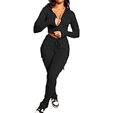 DINGANG Womens 2 Piece Sweatsuit Outfits Long Sleeve Cropped Hoodie Sweatshirts Jogging Cargo Sweatpant Sets