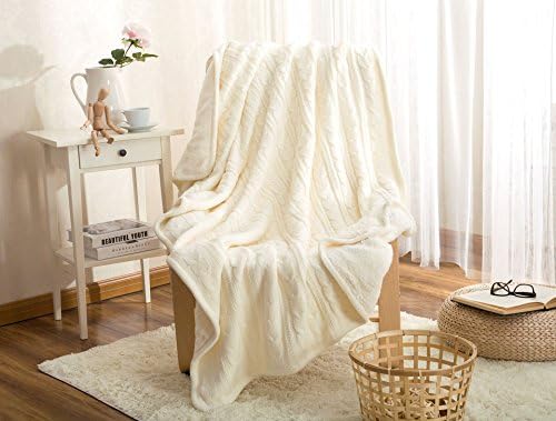 Luxury Cotton Cable Knit Throw Blankets, Bed Blanket by Bedsure-100% Plush Microfiber Warm/Cozy/Fluffy, Lightweight and Easy Care, Couch Blanket, 47x71 Inches Snow white-Megach