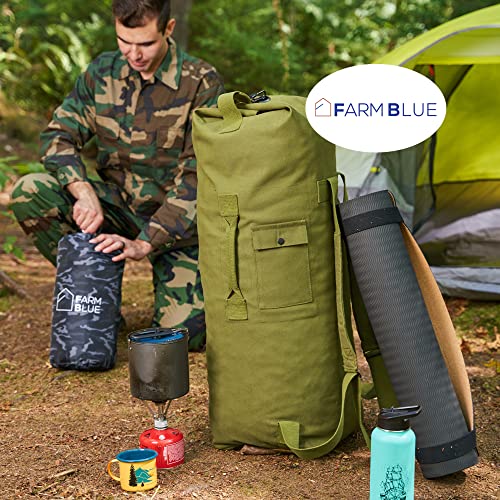 Farm Blue 2 Strap Top Load Duffle Bag XL Military Duffel Heavy Army Cotton Canvas Travel Sea