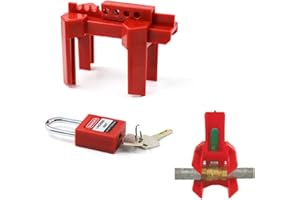 HiLKCO Adjustable Ball Valve Lockout Device with 1 Safety Padlock - Universal Fit for 0.5"-2.5" Pipe Diameters (Industrial/Outdoor)