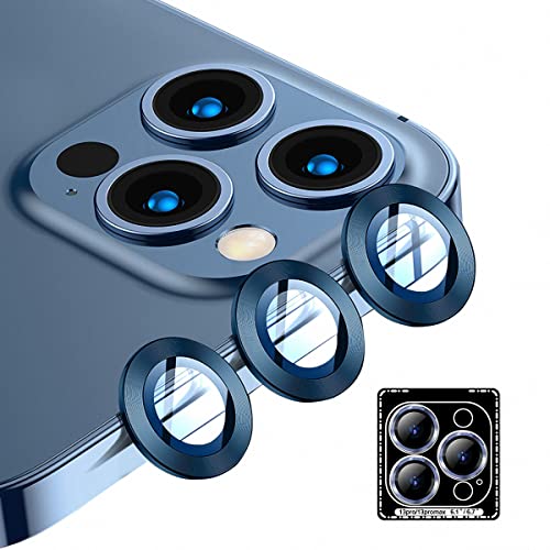 dethinton Camera Lens Protector Compatible with iPhone 13 Pro/Phone 13 Pro Max [3 Holes], HD Camera Lens Screen Cover Case, Aluminum Alloy Lens Circle Cover [Installation Tray] - Blue…