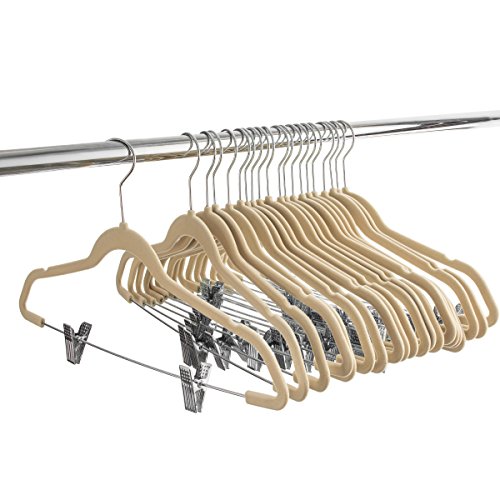 image for ZOBER Velvet Hangers with Clips 20 Pack, Skirt/Pants Hangers, Strong &