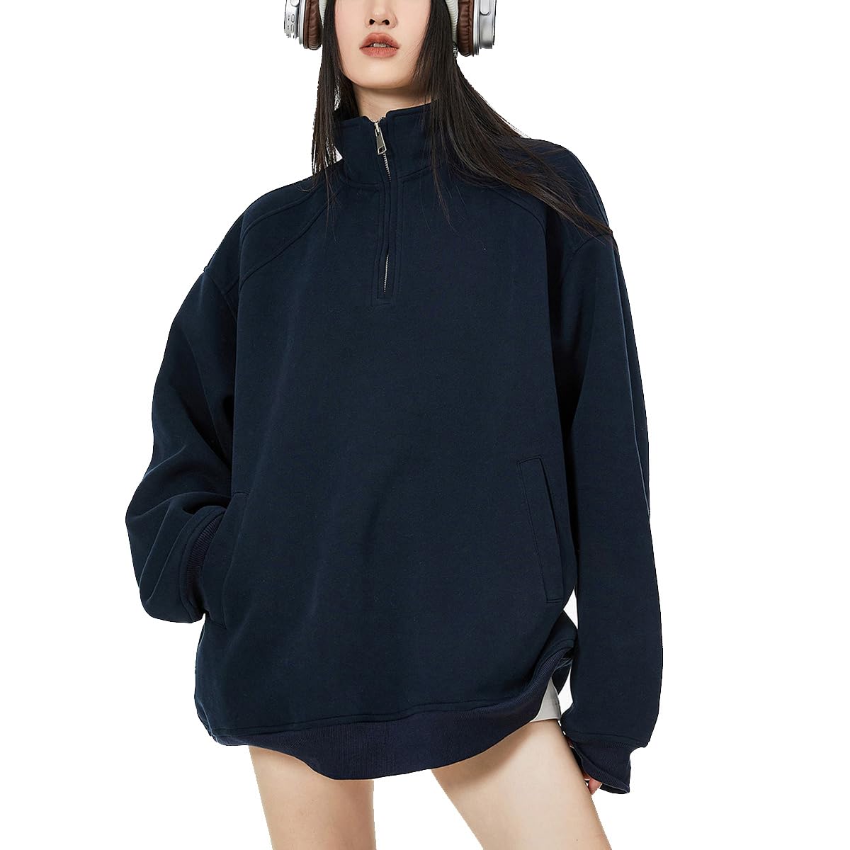 Photo 1 of GXDZLEO Women quarter Zip Up Pullover Hoodies-Oversize Half Sweatshirt Sweater,Fleece Jacket,Comfrt clothing for Airport Outfits 2025 (US, Alpha, XX-Large, Regular, Regular, Navy)