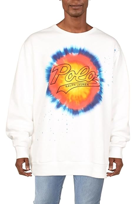 Polo Ralph Lauren Men's Logo Tie-Dye-Print Long Sleeve Fleece Sweatshirt  Wht XX-Large at Amazon Men's Clothing store