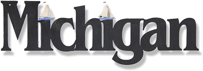 MEMORY MATS & WORD ART US States Decorative Wall Signs, Vacation & Destination Geographic Graphic Plaque, 18 x 6 inches (Michigan)