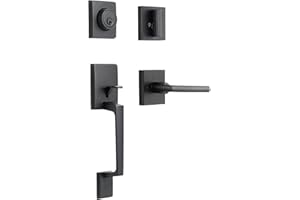 GUA OYH Front Door Handle Matte Black Door Handle Sets Handleset with Door Lever Front Door Lock Set Door Handles, Modern-Straight Shape (L36158-B-S120)
