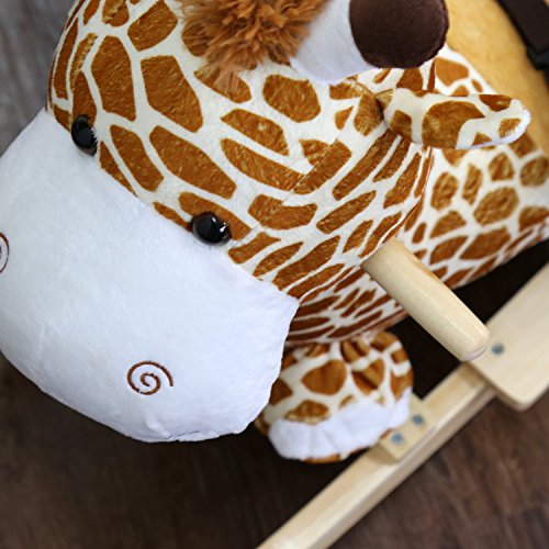 Peach Tree Rocking Horse Giraffe Rocker for Baby Ride on Giraffe Plush Wooden Riding Rocker with Sound, w/Seat Belts - Thumbnail 4