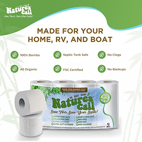 RVs, Boats & Home 100 Bamboo Toilet Paper by Nature's Call 2Ply, Soft, Strong, Tank Safe