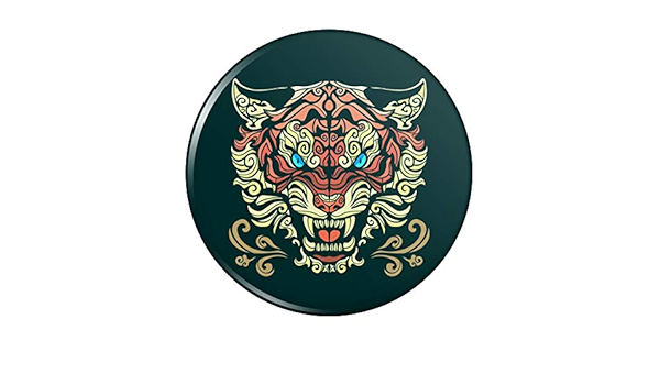 Fierce Snarling Tribal Tiger Oni - Imán con botón para nevera ...