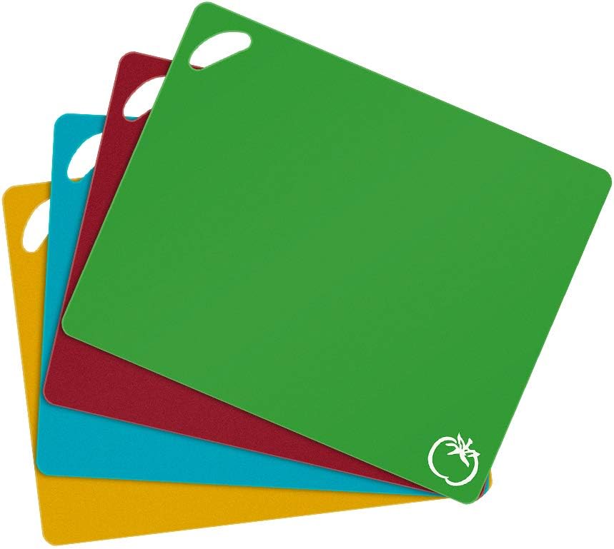 HENGMAO Cutting Board Extra Thick Flexible Plastic Cutting Board 15 by 12 inch for Kitchen, Set of 4, Colored Dishwasher Safe Cutting Board Mats with Food Icons & Easy Grip Handles