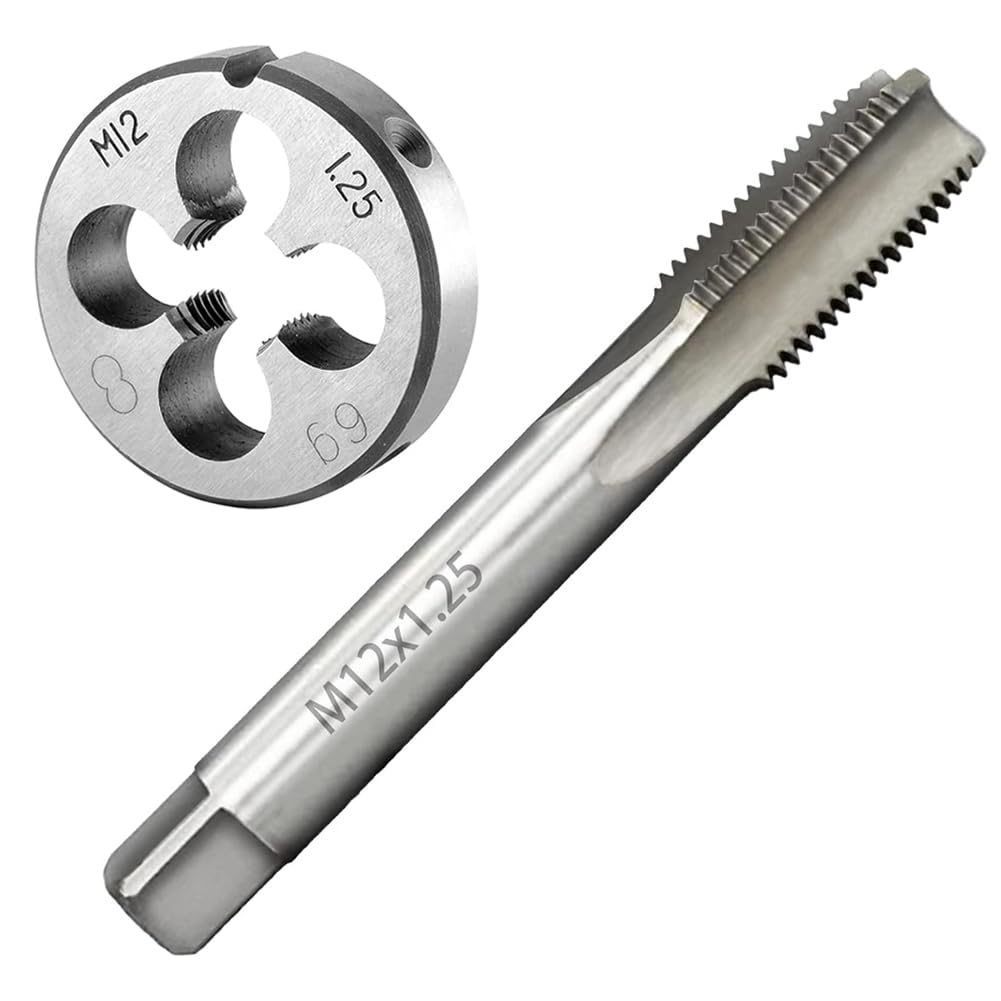 Teocpai M12 x 1.25mm Screw Tap and Die Set with Round Thread for Repair Nuts Bolts