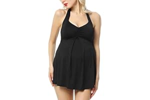 MOMO BABY Momo Maternity Bathing Suit UPF 50 One Piece Skirted Swimdress Swimsuit (Also Available in Plus Size)