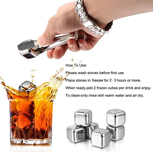 Whiskey Stones Reusable Chilling Stainless Steel Ice Cubes Gift Set for Scotch Whisky, Tequila,Vodka, Liqueurs, White wine , pack of 8