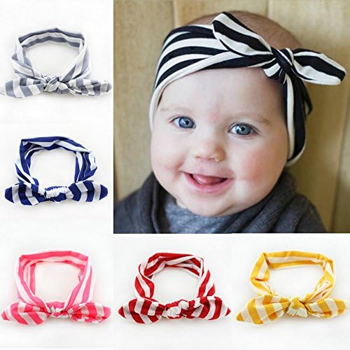 Infants Toddlers Elastic Hair Hoops Headband Headwraps (6 Pack 2-Stripes)