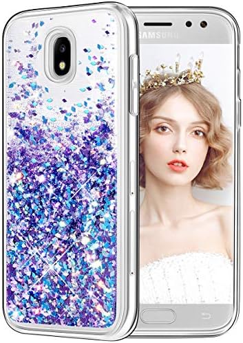 wlooo Phone Case for Samsung Galaxy J5 2017 DUOS, J5 2017 case, Glitter Liquid Crystal Quicksand Slim Clear Transparent Girls Soft TPU Bumper Silicone Protective Cover (Blue Purple)