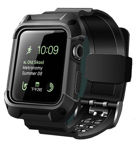 Apple Watch Silicon Band, NatoGears 42mm iWatch Bands with Protective Case Shockproof Rubber Replacement Strap with Metal Buckle Clasp for Apple Watch Series 3/2 / 1, Sport Edition, Men (Black)