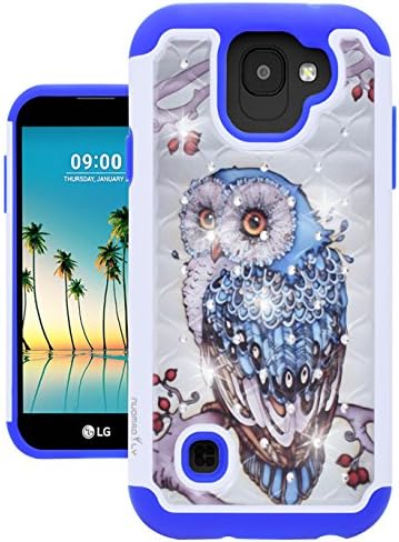 LG K3 2017 Case, LG US110 Case, Nuomaofly [Creative] Studded Rhinestone Crystal Bling Hybrid Armor Defender Protective Case Cover for LG K3 2017 / LG US110 (Owl)