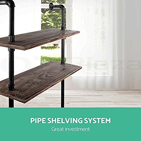 Industrial Laptop Desk Wooden Computer Desk Pipe Shelf Computer Table