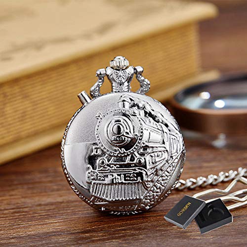 OIFMKC Pocket Watch Bronze Silver LED Quartz Pocket Watch Pendant Necklace  Chain Vintage Pocket fob Watches relogio de bolso,Silver in Kuwait Whizz