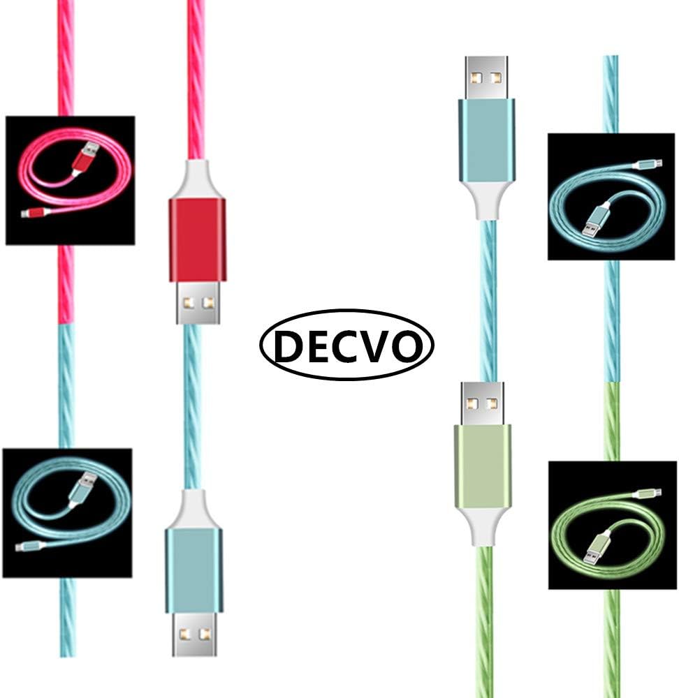 DECVO Lighting Cable 360 Degree Light Up Visible Stars LED Micro Charger Cable to USB and Data Cord Compatible with Sumsung Galaxy S7 Edge,S6, HTC, Motorola, Nokia, Sony More Android Devices (4 Pack)