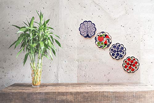 Ayennur Turkish Decorative Plates Set of 4-5.12" Multicolor Handmade Ceramic Ornament for Home&Office Wall Decors - Thumbnail 4
