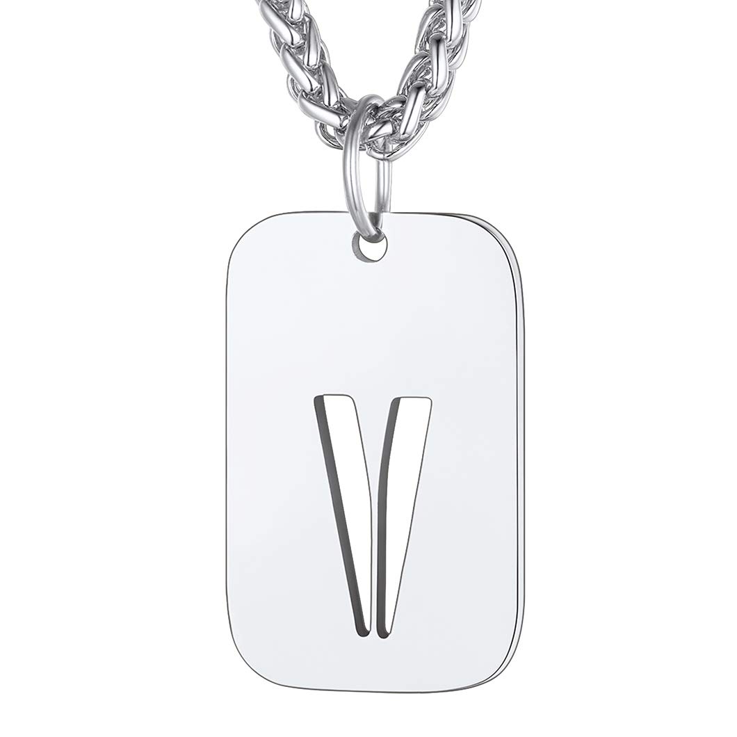 Richsteel Rapper Necklace Dog Tags for Men Initial Pendant V Letter Necklaces