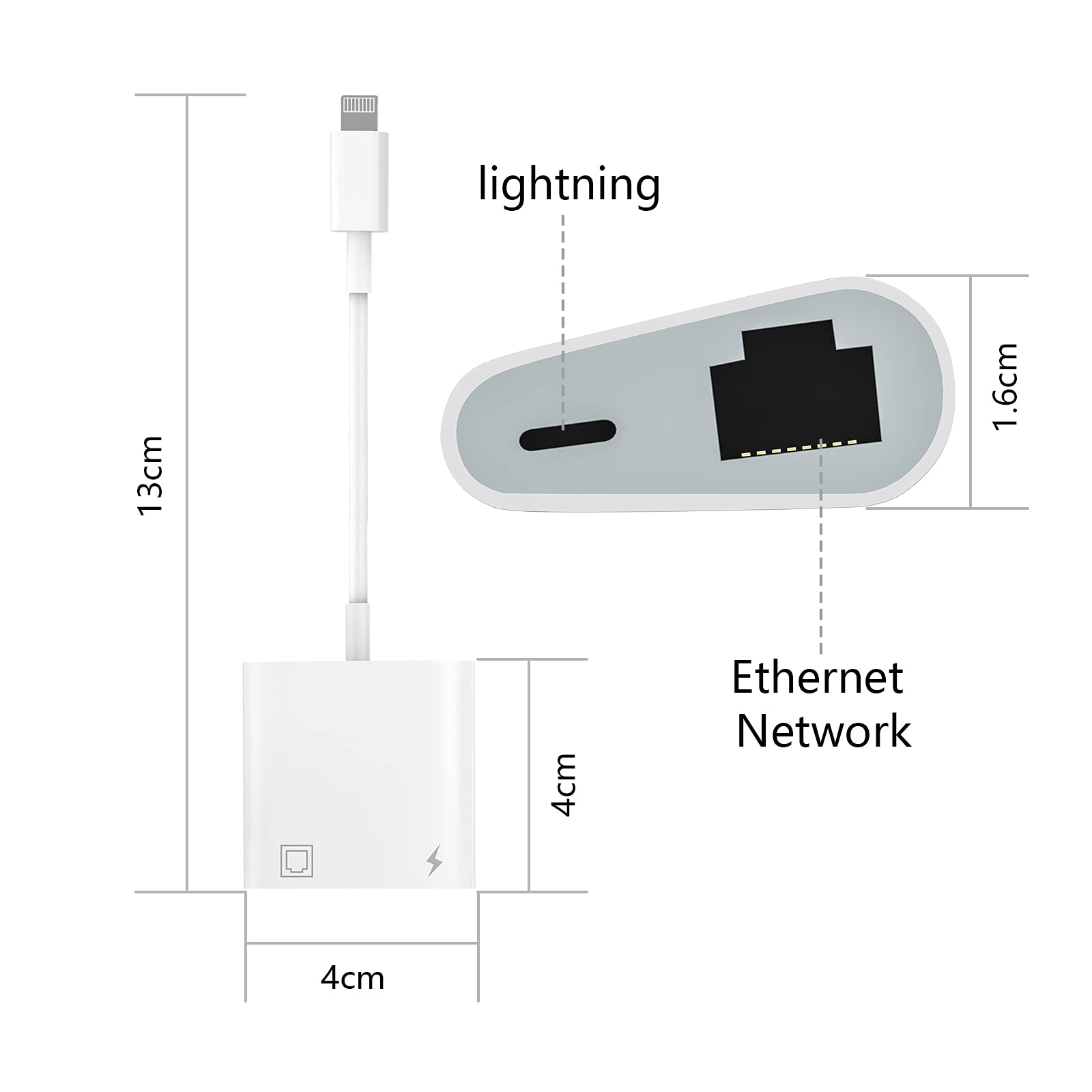 Apple MFi Certified Lightning to Ethernet Adapter - 2 in 1 RJ45 Ethernet LAN Network Adapter with Charge Port for iPhone/iPad/iPod, Plug and Play, Supports 100Mbps Network