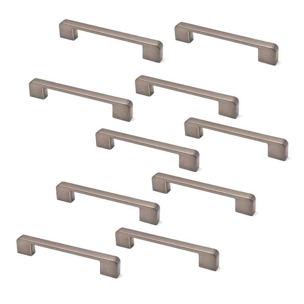 Set of 10 NUZAMAS Cabinet Door Handles and Pulls, Furniture Drawer Handles, Zinc Alloy, 106mm Long, Kitchen Cabinet Wardrobe Knobs Bars, Color Silver, Center to Center 96mm