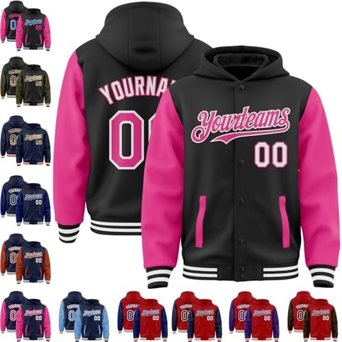 Custom Hooded Varsity Jacket Black and Red Varsity Jackets Hoddies