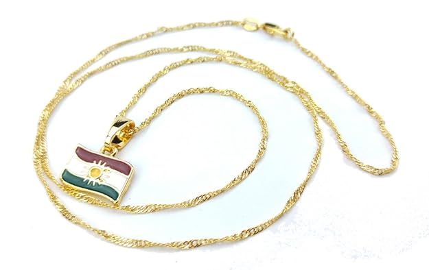 Zozan Kurdistan Kette Mini - Gold vergoldet - Halskette mit Kurdistan Flagge Anhänger